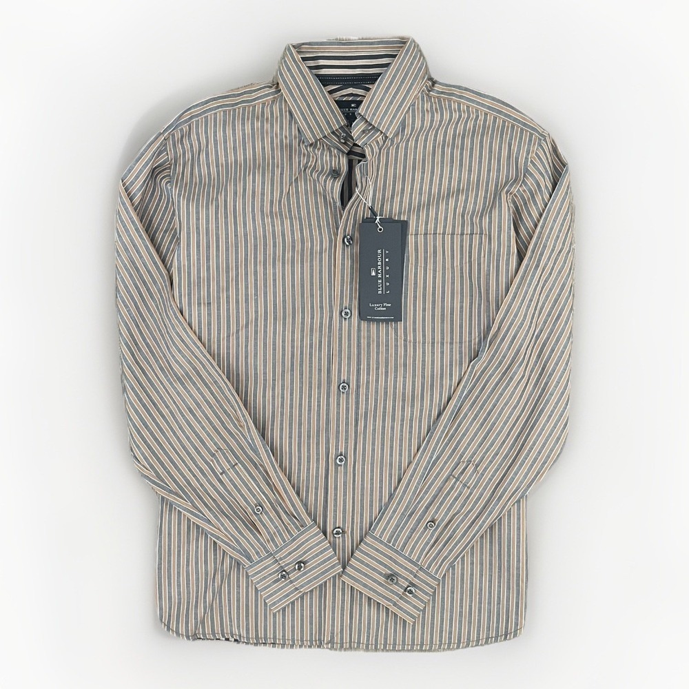 Blue Harbour Luxury Fine Cotton Shirt Large Striped‎ Long Sleeve Classic Preppy